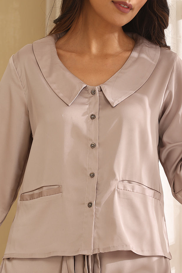 Sleep Wear Top With Shorts-Steel Gray