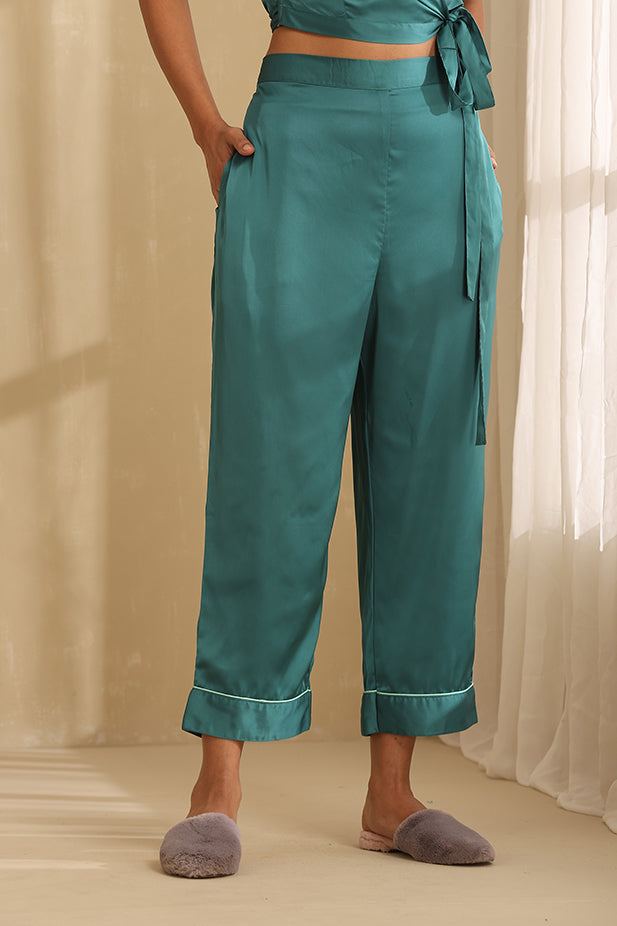 Lounge Pajama With Crop Top-Deep Green