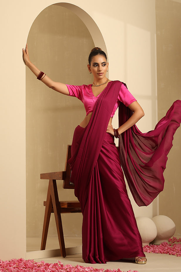 Purple Semi Drape Chiffon Saree