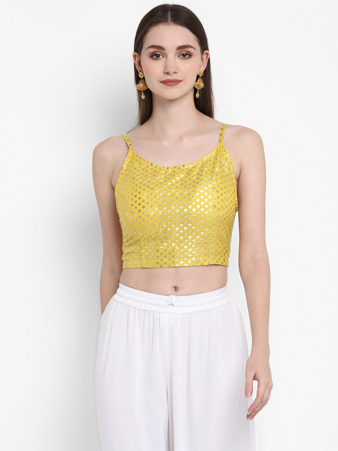 Brocade Sleeveless Yellow Saree Blouse