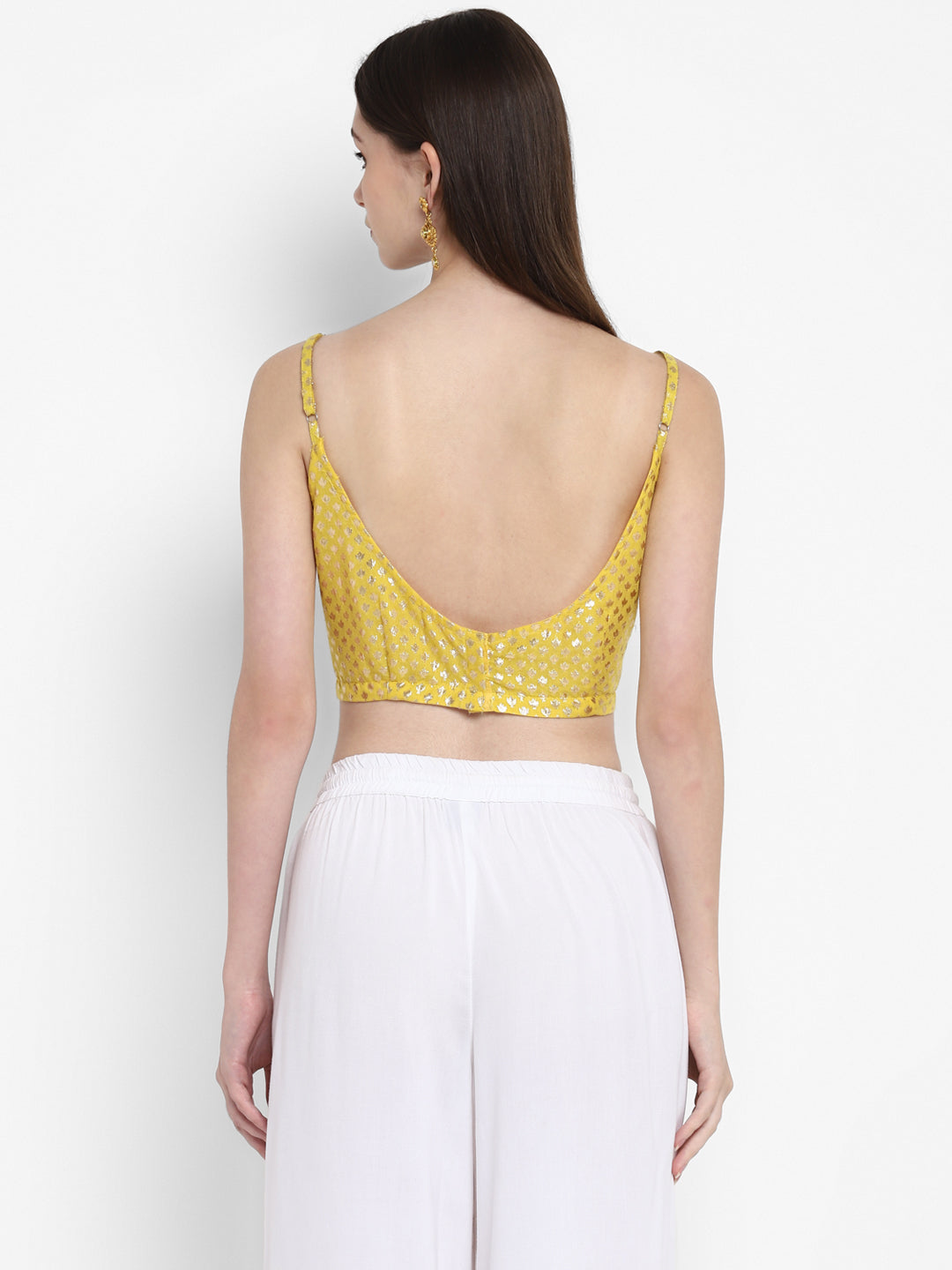 Brocade Sleeveless Yellow Saree Blouse