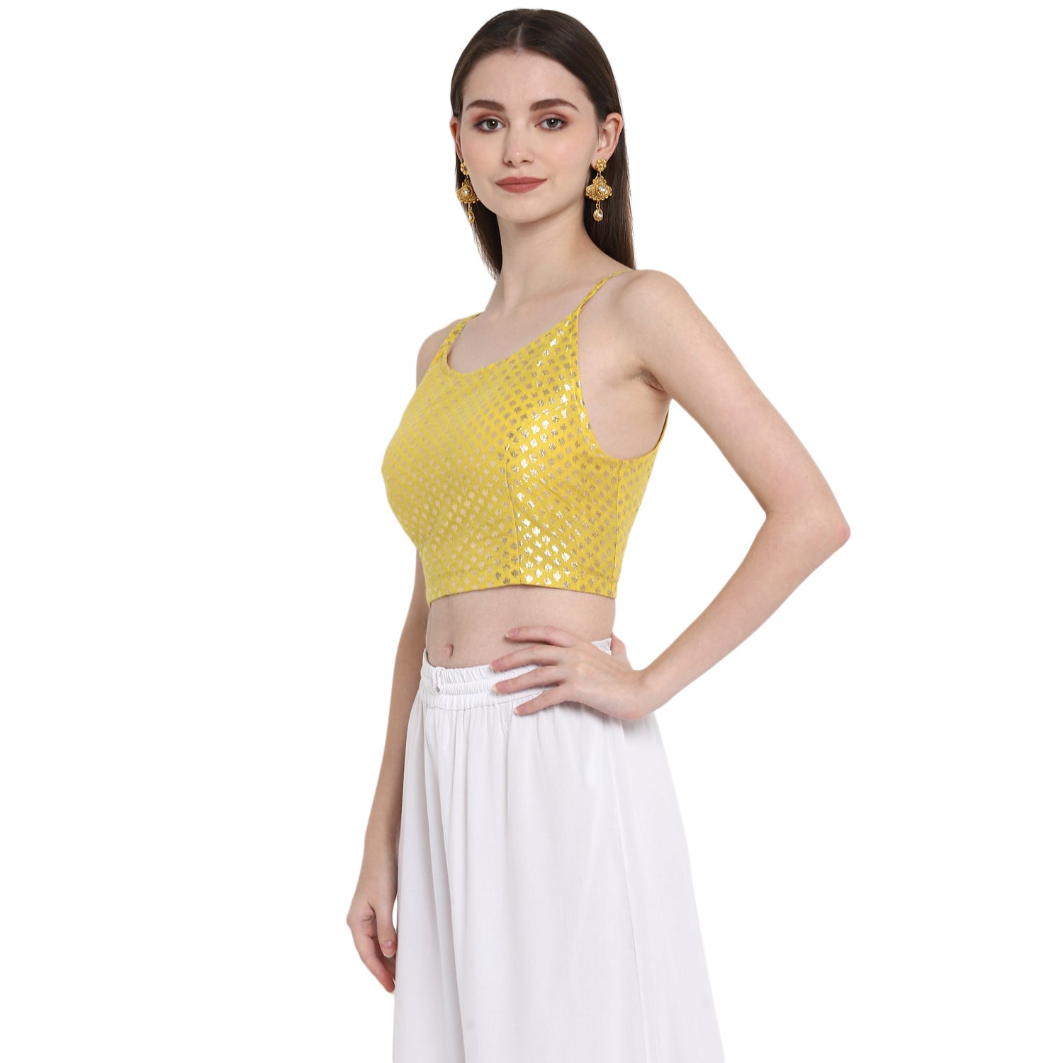 Brocade Sleeveless Yellow Saree Blouse