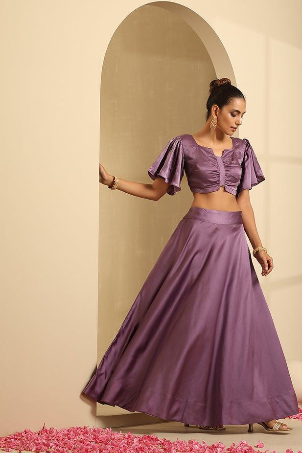 Butterfly Top and Lehenga Set-Mouve