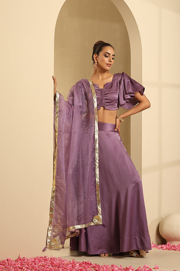 Butterfly Top and Lehenga Set-Mouve