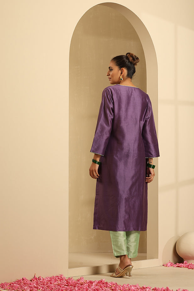 Chanderi Embroidied Kurta Set-Purple