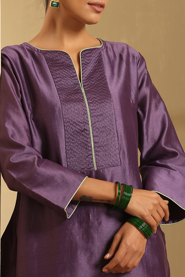 Chanderi Embroidied Kurta Set-Purple