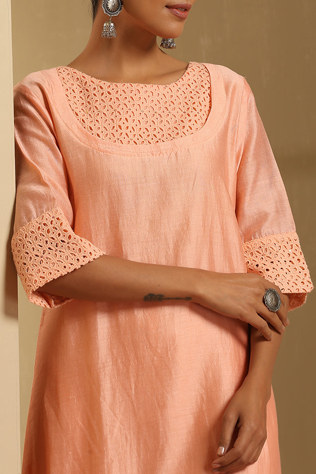 handeri Embroidied Kurta Set-Peach