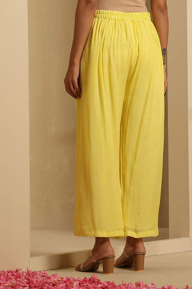 Pure Chinon Pintuck Kurta thread work Set-Yellow