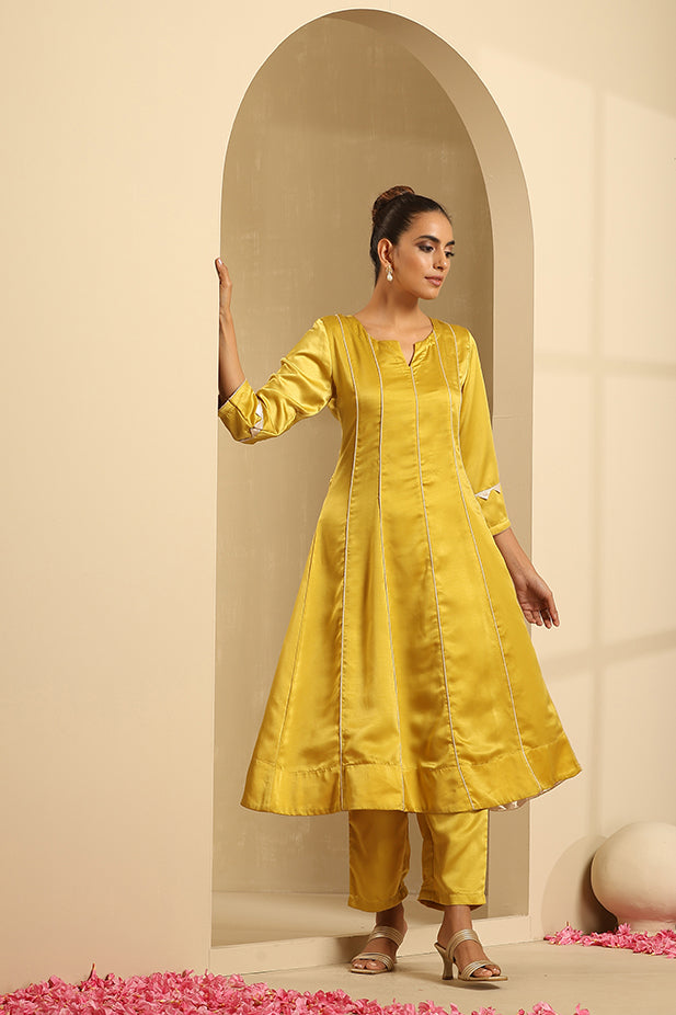 Luxury Satin Flair Kurta Set-Mustured