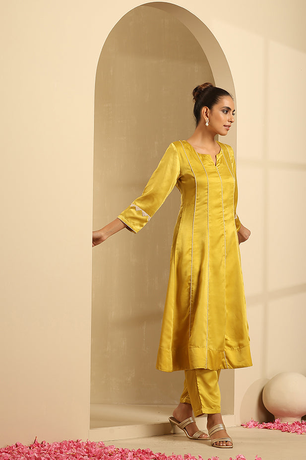 Luxury Satin Flair Kurta Set-Mustured