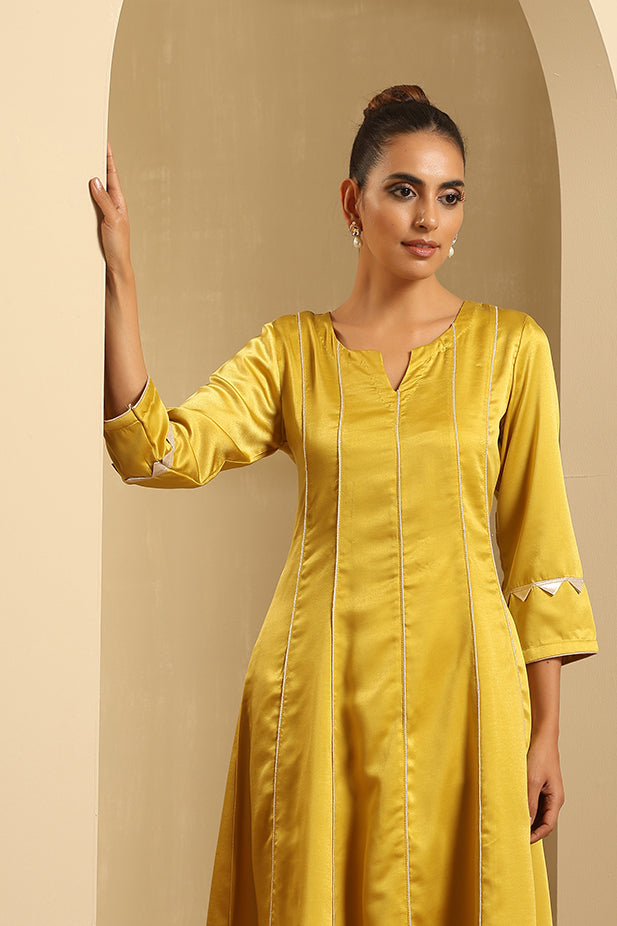 Luxury Satin Flair Kurta Set-Mustured