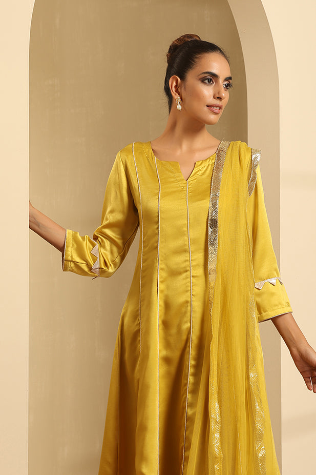 Luxury Satin Flair Kurta Set-Mustured