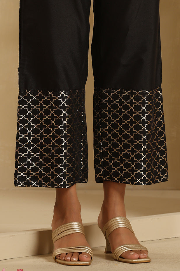 Chanderi Brocades Kurta Set-Black