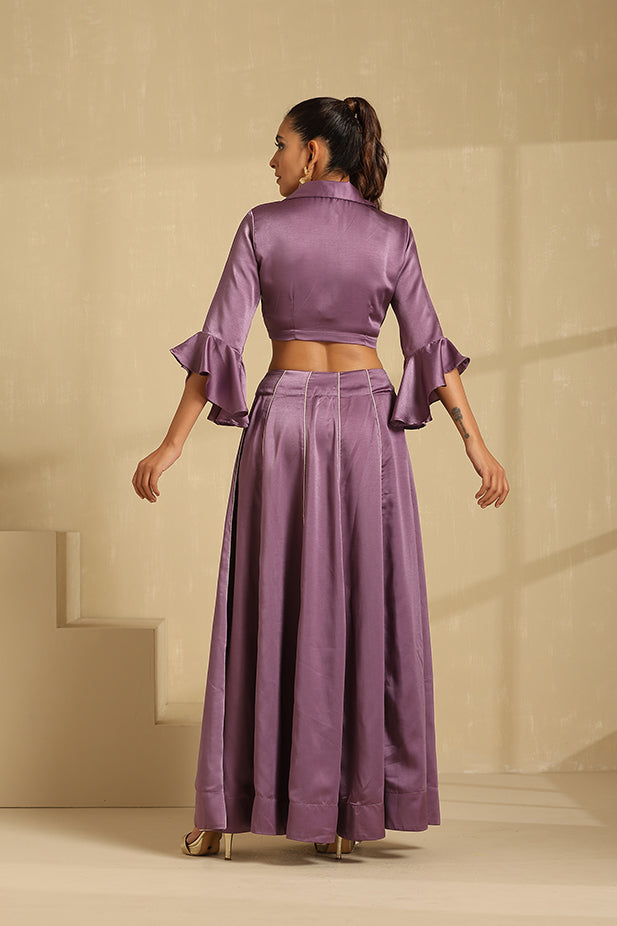 Luxery Satin Lehenga With Wrap Top Set-Mouve