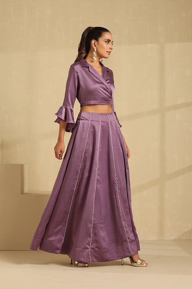 Luxery Satin Lehenga With Wrap Top Set-Mouve