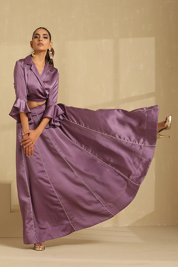 Luxery Satin  Lehenga With Wrap Top Set-Mouve