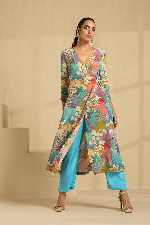 Pure Crape Printed Angrakha Kurta Set