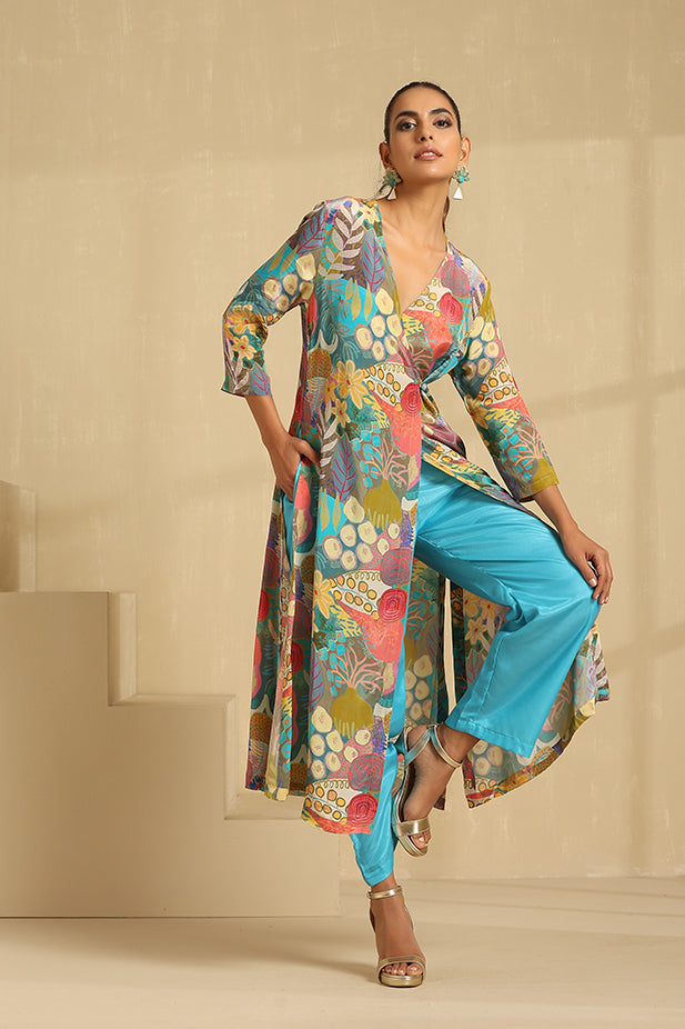 Pure Crape Printed Angrakha Kurta Set