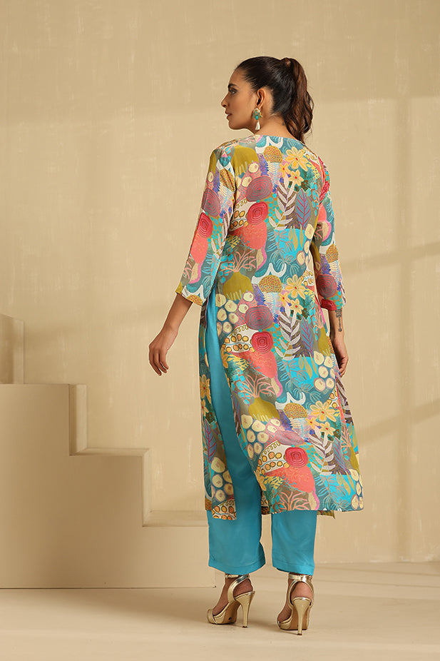 Pure Crape Printed Angrakha Kurta Set