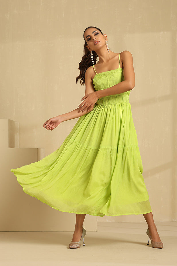 Durva Neon Green Maxi Dress