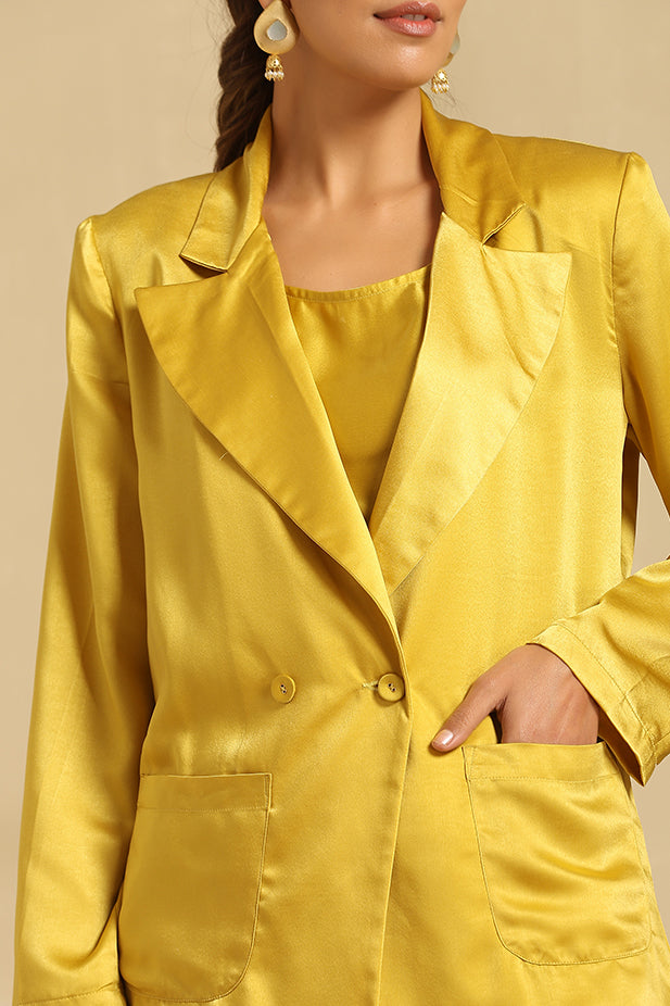 Drape Skirt Coat Set-Mustered yellow
