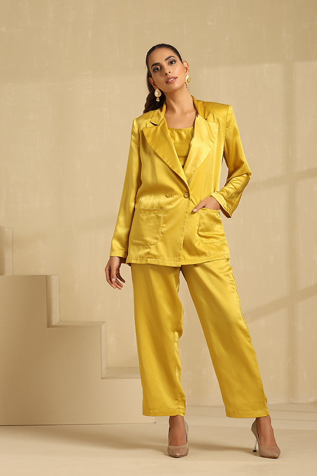 Coat Pant Co-ord Set-Mustured Yellow