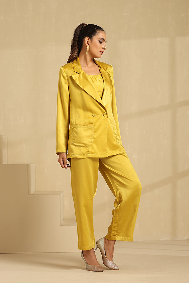 Coat Pant Co-ord Set-Mustured Yellow