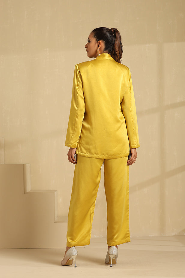 Coat Pant Co-ord Set-Mustured Yellow