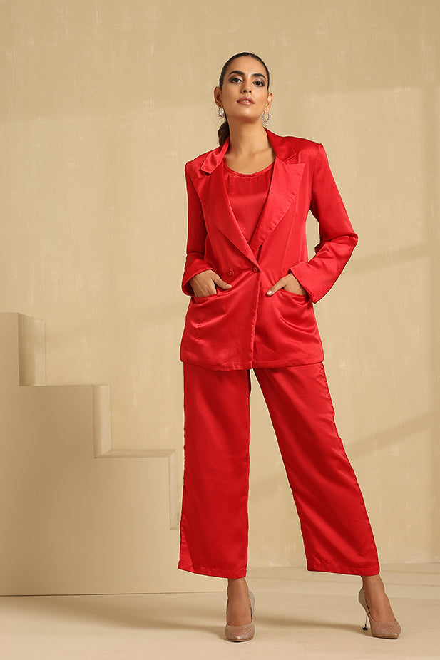 Coat Pant  Co-ord Set-Red