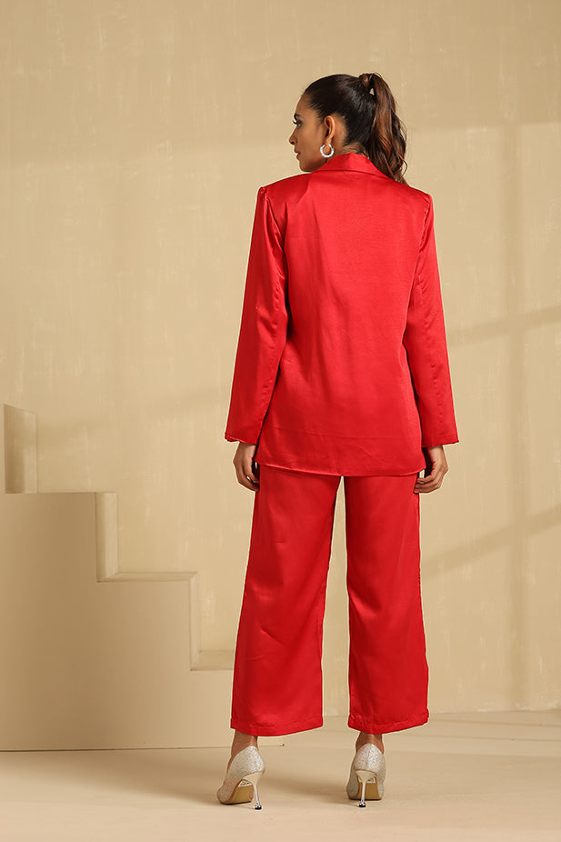 Coat Pant  Co-ord Set-Red