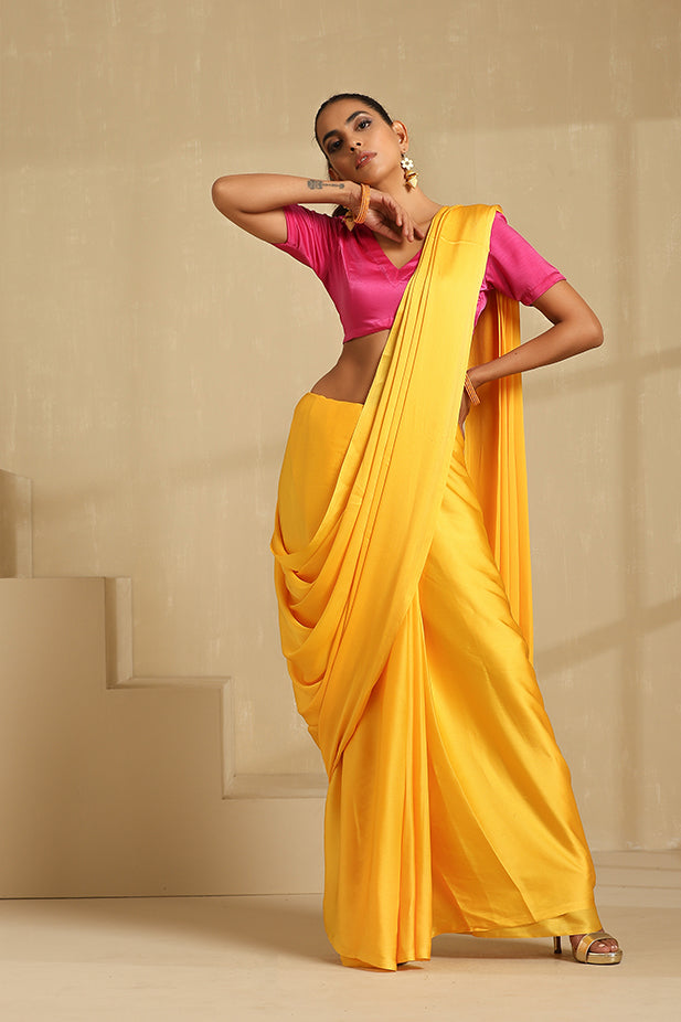 Yellow Semi Drape Chiffon Saree
