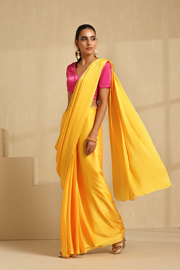 Yellow Semi Drape Chiffon Saree