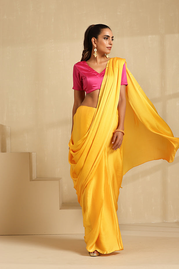 Yellow Semi Drape Chiffon Saree