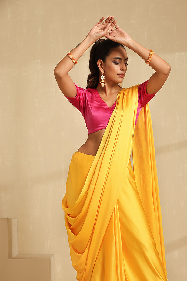 Yellow Semi Drape Chiffon Saree