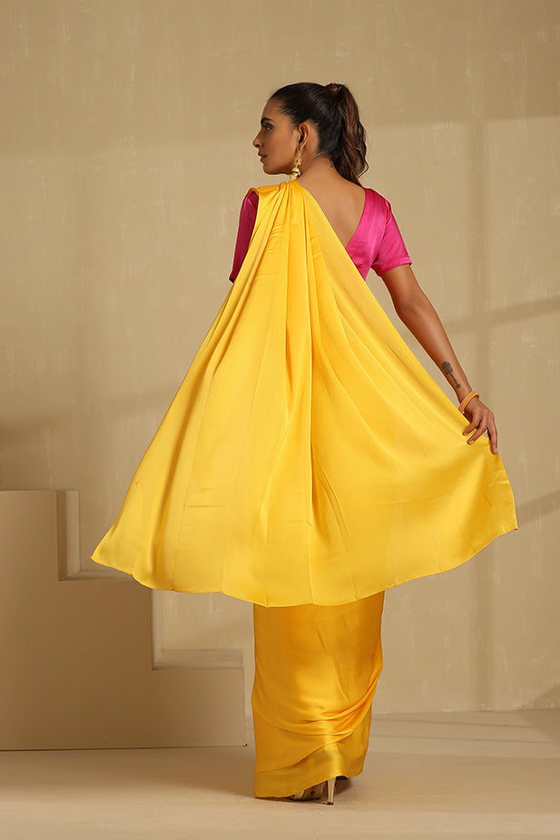 Yellow Semi Drape Chiffon Saree