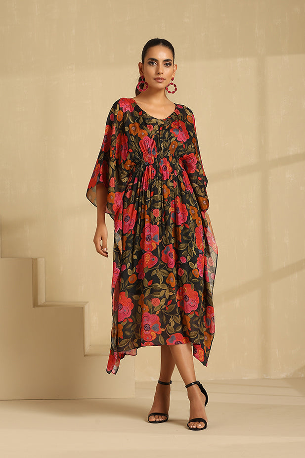 Black Floral Print chiffon  Kaftan