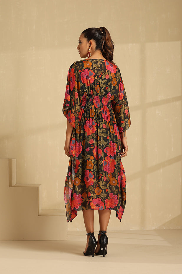 Black Floral Print chiffon  Kaftan