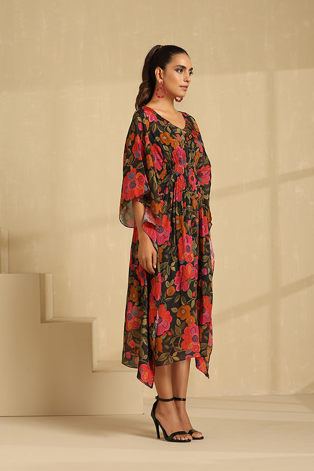 Black Floral Print chiffon  Kaftan