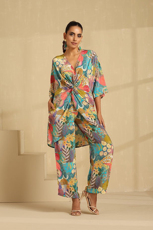 Pure Crape Knotted Printed Co-ord Set