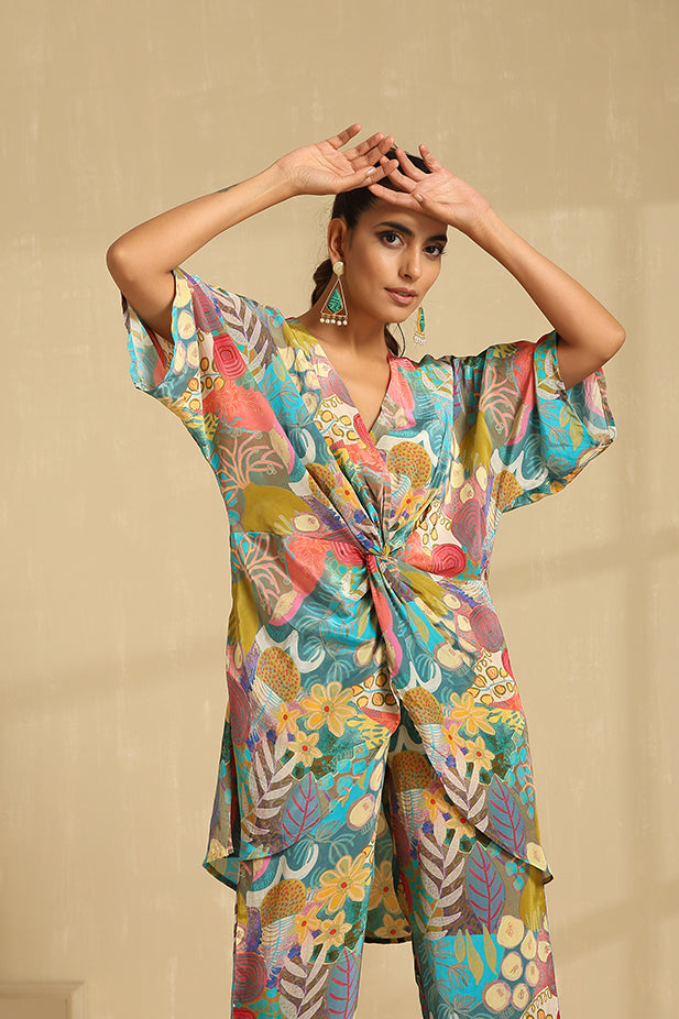 Pure Crape Knotted Printed Co-ord Set