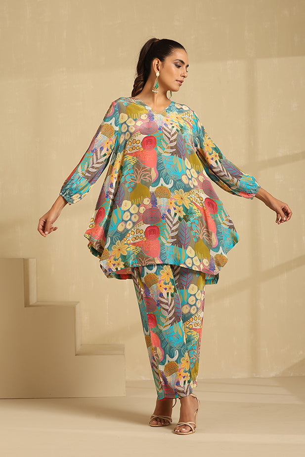 Pure Crape Asymmetrical Co-Ord Set