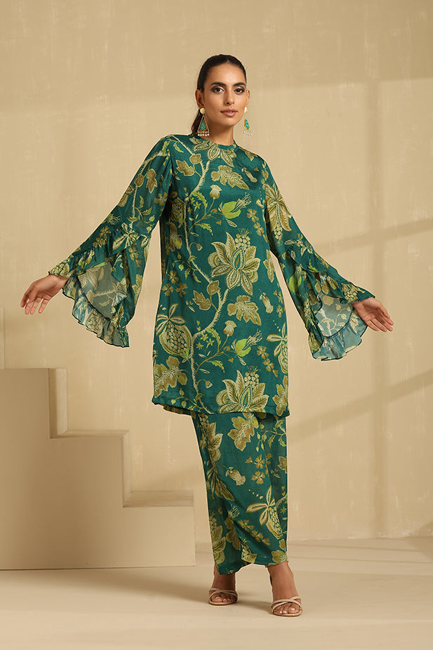 Pure chinon Printed Co-ord Set-Green