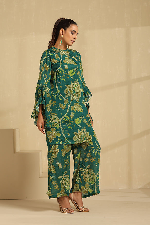 Pure chinon Printed Co-ord Set-Green