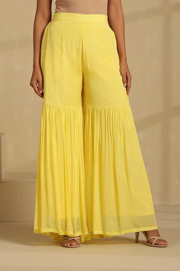 Pure Chinon Sharara Short Kurta Set-Yellow