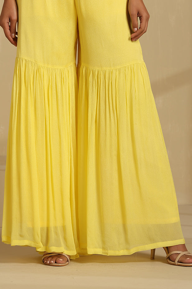 Pure Chinon Sharara Short Kurta Set-Yellow