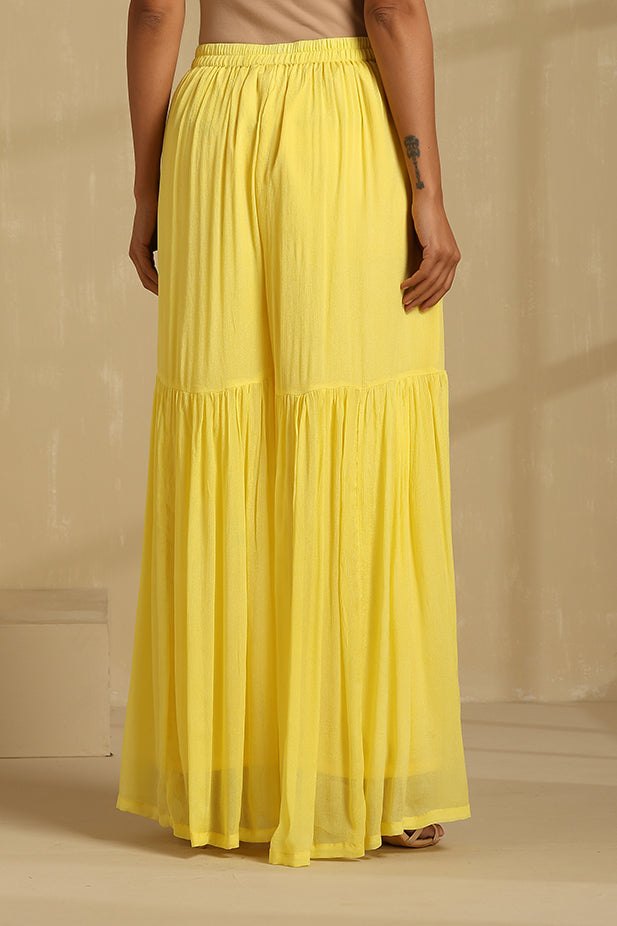 Pure Chinon Sharara Short Kurta Set-Yellow