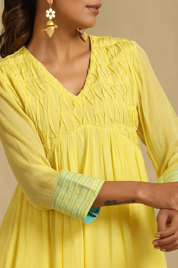 Pure Chinon Sharara Short Kurta Set-Yellow