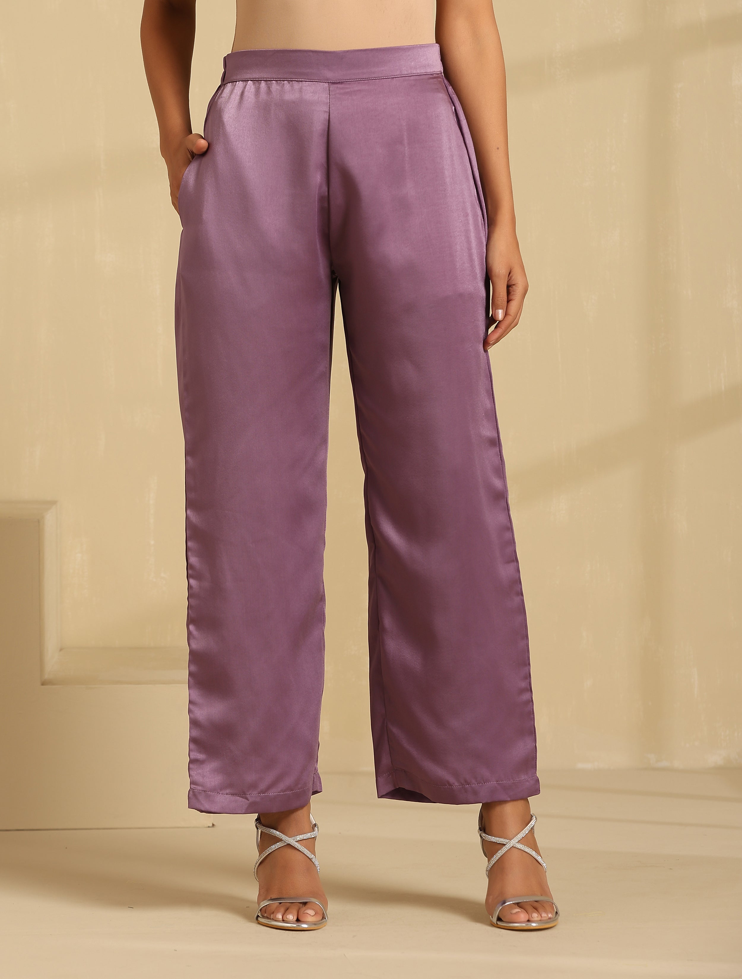 Luxery Satin Knoted Top Co-ord Set- Purple
