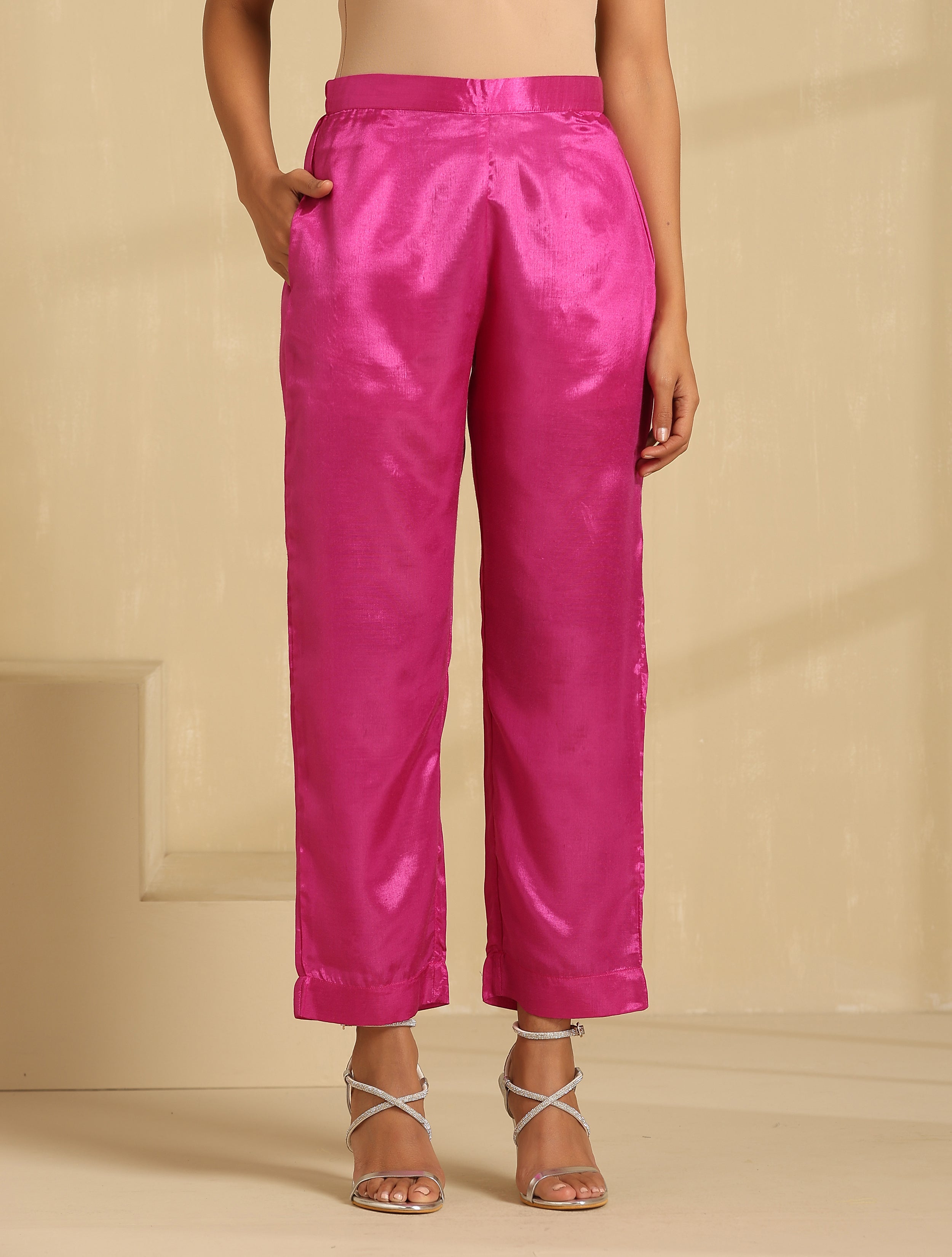 Muslin Silk Printed Straight Kurta Set-Purple