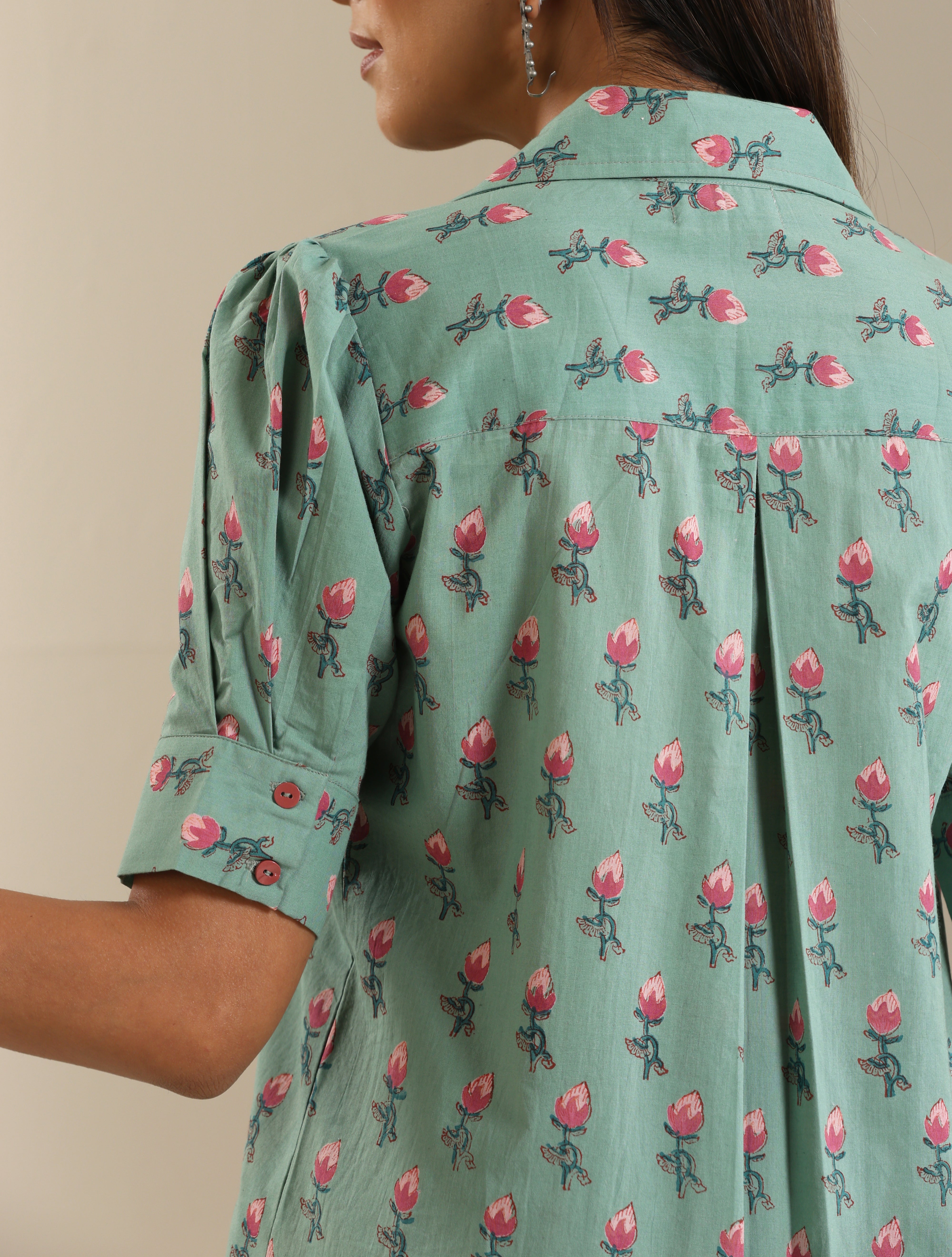 Hand Block Print Embroided Shirt Co-ord Set